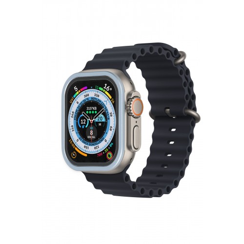 Newface Apple Watch Ultra 49mm Alüminyum Kasa Cam Ekran Koruyucu - Mavi Newface Apple Watch Ultra 49mm Alüminyum Kasa Cam Ekran Koruyucu - Mavi