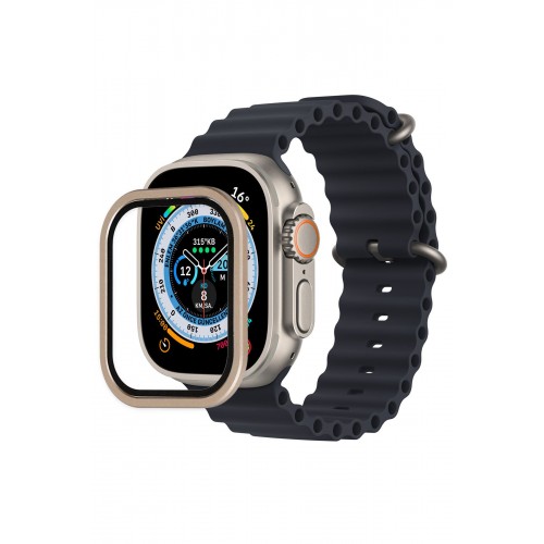 Newface Apple Watch Ultra 49mm Alüminyum Kasa Cam Ekran Koruyucu - Gold Newface Apple Watch Ultra 49mm Alüminyum Kasa Cam Ekran Koruyucu - Gold