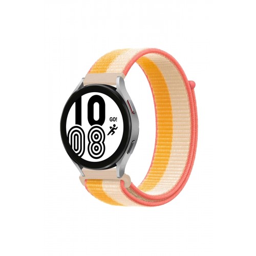 Newface Samsung Galaxy Watch 4 Hasırlı Cırtcırtlı Kordon - Sarı-Beyaz Newface Samsung Galaxy Watch 4 Hasırlı Cırtcırtlı Kordon - Sarı-Beyaz