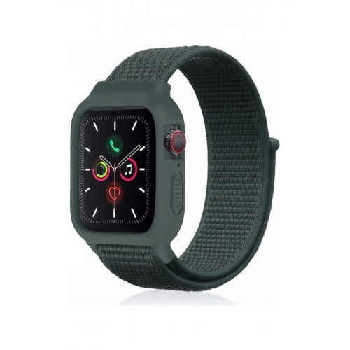 Newface Apple Watch 38mm Hasırlı Cırtcırtlı Kasalı Kordon - Haki Yeşil Newface Apple Watch 38mm Hasırlı Cırtcırtlı Kasalı Kordon - Haki Yeşil