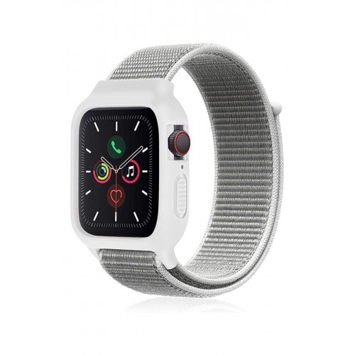 Newface Apple Watch 38mm Hasırlı Cırtcırtlı Kasalı Kordon - Beyaz Newface Apple Watch 38mm Hasırlı Cırtcırtlı Kasalı Kordon - Beyaz