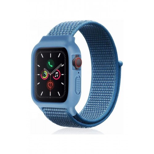Newface Apple Watch 38mm Hasırlı Cırtcırtlı Kasalı Kordon - Mavi Newface Apple Watch 38mm Hasırlı Cırtcırtlı Kasalı Kordon - Mavi