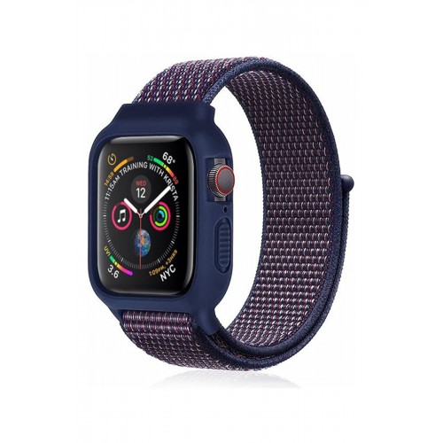 Newface Apple Watch 38mm Hasırlı Cırtcırtlı Kasalı Kordon - Lacivert-Mürdüm Newface Apple Watch 38mm Hasırlı Cırtcırtlı Kasalı Kordon - Lacivert-Mürdüm