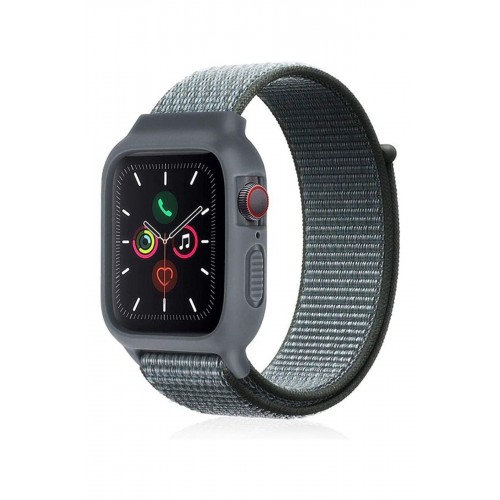 Newface Apple Watch 38mm Hasırlı Cırtcırtlı Kasalı Kordon - Gri-Turkuaz Newface Apple Watch 38mm Hasırlı Cırtcırtlı Kasalı Kordon - Gri-Turkuaz