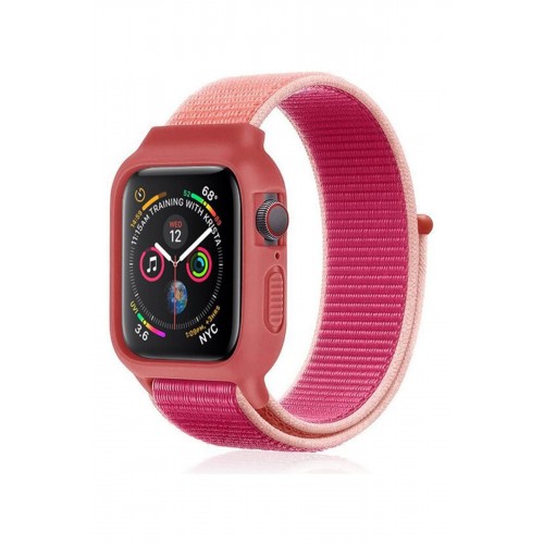 Newface Apple Watch 40mm Hasırlı Cırtcırtlı Kasalı Kordon - Pudra Newface Apple Watch 40mm Hasırlı Cırtcırtlı Kasalı Kordon - Pudra