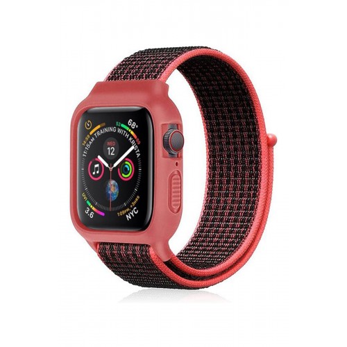 Newface Apple Watch 41mm Hasırlı Cırtcırtlı Kasalı Kordon - Siyah-Pembe Newface Apple Watch 41mm Hasırlı Cırtcırtlı Kasalı Kordon - Siyah-Pembe