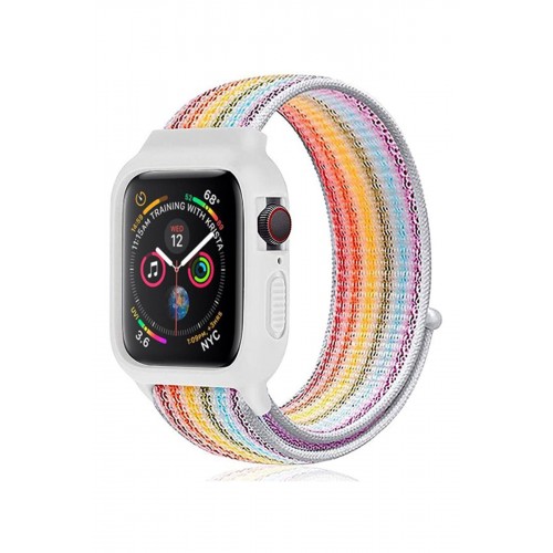 Newface Apple Watch 42mm Hasırlı Cırtcırtlı Kasalı Kordon - Gökkuşağı 1 Newface Apple Watch 42mm Hasırlı Cırtcırtlı Kasalı Kordon - Gökkuşağı 1
