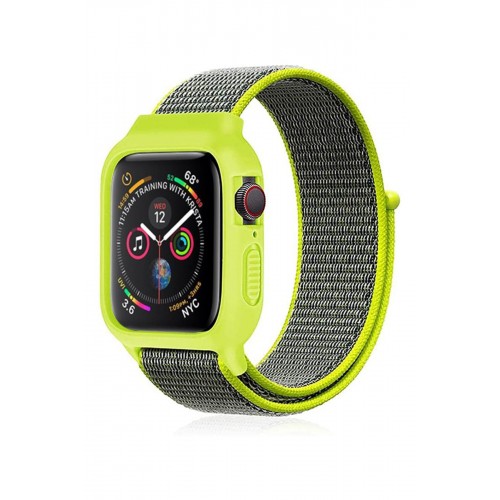 Newface Apple Watch 44mm Hasırlı Cırtcırtlı Kasalı Kordon - Yeşil Newface Apple Watch 44mm Hasırlı Cırtcırtlı Kasalı Kordon - Yeşil
