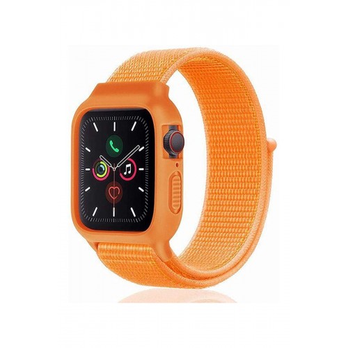 Newface Apple Watch 44mm Hasırlı Cırtcırtlı Kasalı Kordon - Turuncu Newface Apple Watch 44mm Hasırlı Cırtcırtlı Kasalı Kordon - Turuncu