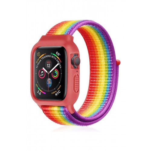 Newface Apple Watch 44mm Hasırlı Cırtcırtlı Kasalı Kordon - Gökkuşağı Newface Apple Watch 44mm Hasırlı Cırtcırtlı Kasalı Kordon - Gökkuşağı