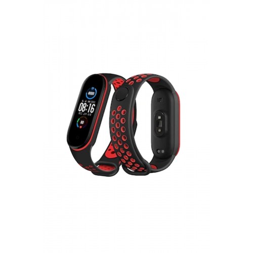 Newface Xiaomi Mi Band 5 Spor Delikli Kordon - Siyah-Kırmızı Newface Xiaomi Mi Band 5 Spor Delikli Kordon - Siyah-Kırmızı