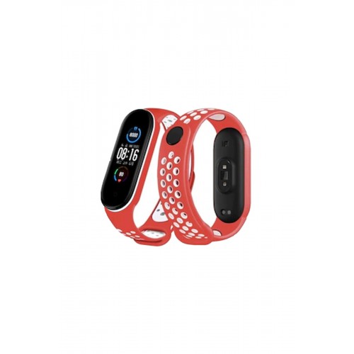 Newface Xiaomi Mi Band 5 Spor Delikli Kordon - Kırmızı-Beyaz Newface Xiaomi Mi Band 5 Spor Delikli Kordon - Kırmızı-Beyaz