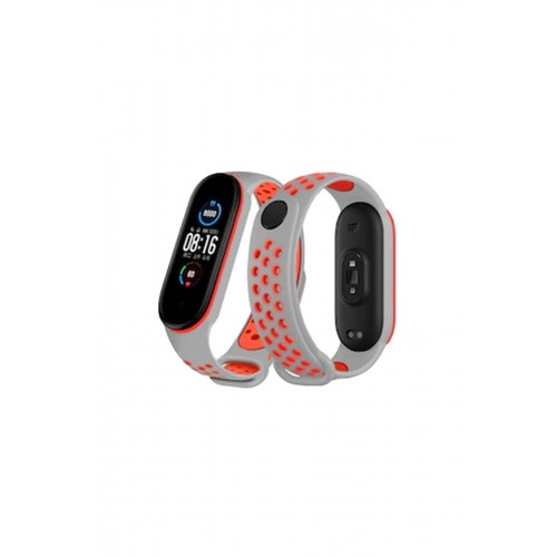 Newface Xiaomi Mi Band 4 Spor Delikli Kordon - Gri-Kırmızı