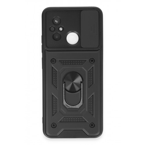 Newface Xiaomi Redmi 12C Kılıf Pars Lens Yüzüklü Silikon - Siyah