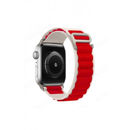 Newface Apple Watch 38mm Mountain Kordon - Beyaz-Kırmızı Newface Apple Watch 38mm Mountain Kordon - Beyaz-Kırmızı