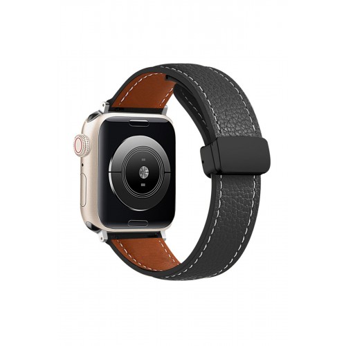 Newface Apple Watch 38mm KR414 Daks Deri Kordon - Siyah Newface Apple Watch 38mm KR414 Daks Deri Kordon - Siyah