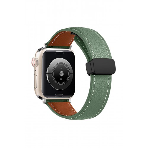 Newface Apple Watch 41mm KR414 Daks Deri Kordon - Koyu Yeşil