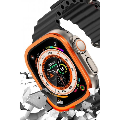 Newface Apple Watch Ultra 49mm Alüminyum Kasa Cam Ekran Koruyucu - Turuncu Newface Apple Watch Ultra 49mm Alüminyum Kasa Cam Ekran Koruyucu - Turuncu
