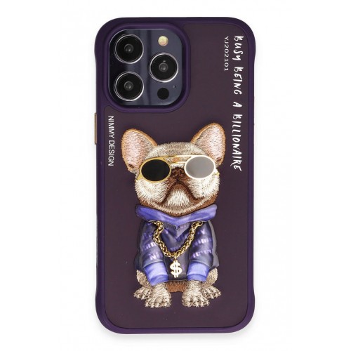 Newface iPhone 14 Pro Kılıf Nimmy Glass Desenli Kapak - Derin Mor