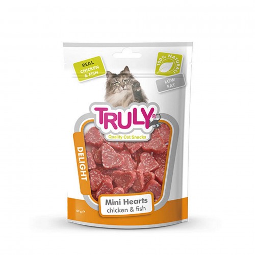 Truly Yumuşak Kedi Ödülü Tavuk-Balık Kalp Şekilli 50Gr Truly Yumuşak Kedi Ödülü Tavuk-Balık Kalp Şekilli 50Gr