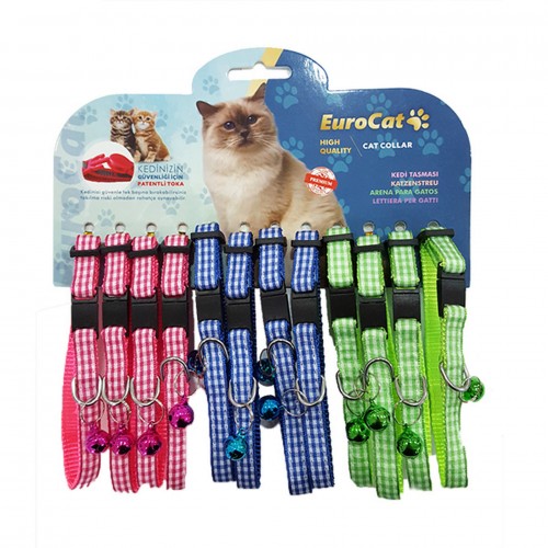 EuroCat Renkli Ekoseli Çıngıraklı Kedi Boyun Tasması 12'li EuroCat Renkli Ekoseli Çıngıraklı Kedi Boyun Tasması 12'li