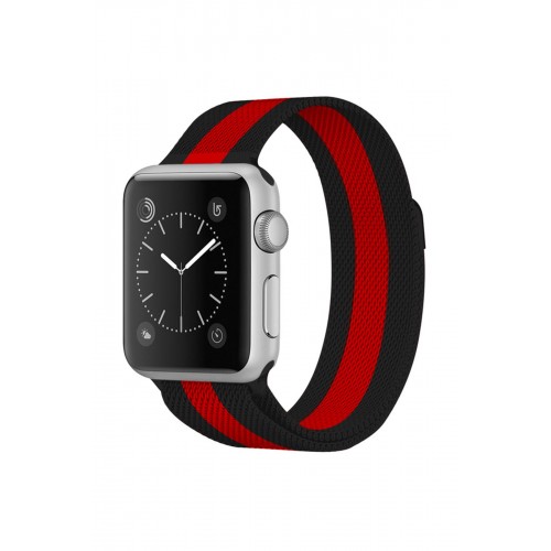 Newface Apple Watch 45mm Metal Mıknatıslı Kordon - Siyah-Kırmızı Newface Apple Watch 45mm Metal Mıknatıslı Kordon - Siyah-Kırmızı