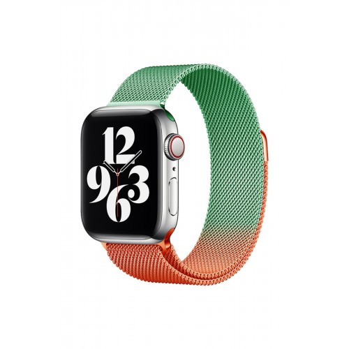 Newface Apple Watch 45mm Metal Mıknatıslı Kordon - Turuncu-Yeşil Newface Apple Watch 45mm Metal Mıknatıslı Kordon - Turuncu-Yeşil