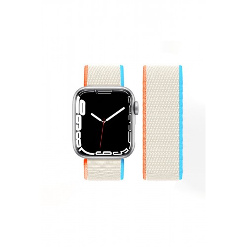 Newface Apple Watch Ultra 49mm Hasırlı Cırtcırtlı Kordon - Mavi-Beyaz Newface Apple Watch Ultra 49mm Hasırlı Cırtcırtlı Kordon - Mavi-Beyaz