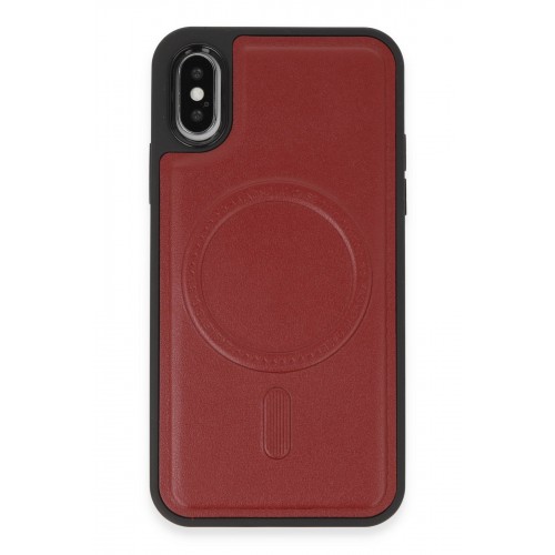 Newface iPhone XS Kılıf Ozzi Magsafe Deri Kapak - Kırmızı