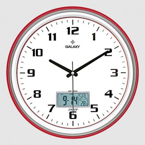 DUVAR SAATİ KIRMIZI BEYAZ 35.5CM TAKVİM TERMTR HİGRMTR ANALOG-DİJİTAL METAL AKREP YELKOVAN DUVAR SAATİ KIRMIZI BEYAZ 35.5CM TAKVİM TERMTR HİGRMTR ANALOG-DİJİTAL METAL AKREP YELKOVAN