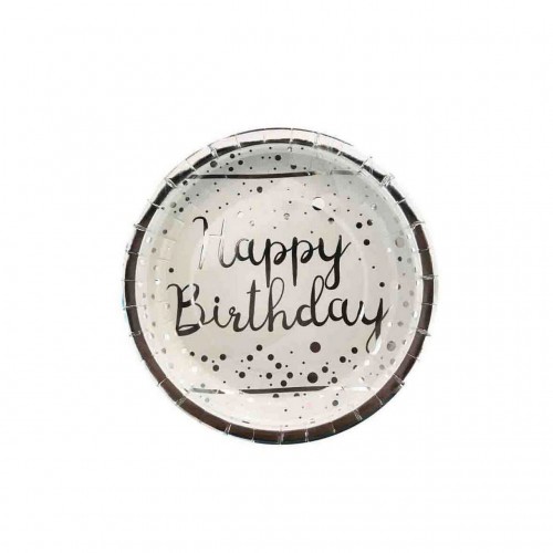 ZERO LAND - Happy Birth Day Gümüş Varak Baskılı Beyaz Renk Karton Tabak 6 Adet ZERO LAND - Happy Birth Day Gümüş Varak Baskılı Beyaz Renk Karton Tabak 6 Adet