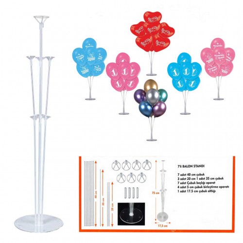 ZERO LAND - 7li Plastik Şeffaf Balon Standı ZERO LAND - 7li Plastik Şeffaf Balon Standı