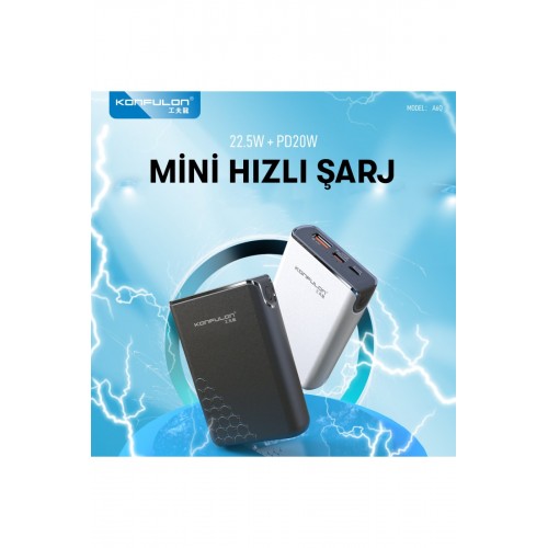 Konfulon A6Q 22.5W Usb 3.0 ve 20W Type-C Çıkışlı 10000 mAh PD Powerbank - Beyaz Konfulon A6Q 22.5W Usb 3.0 ve 20W Type-C Çıkışlı 10000 mAh PD Powerbank - Beyaz