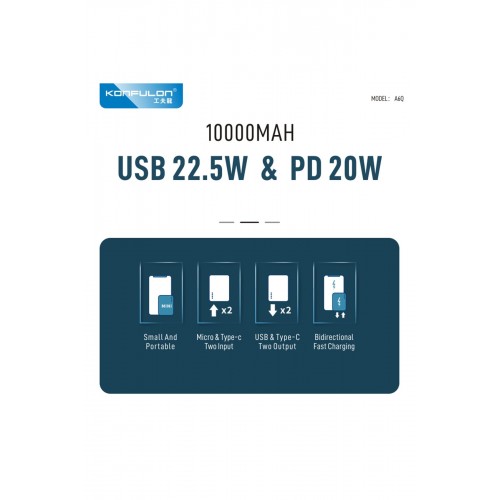Konfulon A6Q 22.5W Usb 3.0 ve 20W Type-C Çıkışlı 10000 mAh PD Powerbank - Beyaz Konfulon A6Q 22.5W Usb 3.0 ve 20W Type-C Çıkışlı 10000 mAh PD Powerbank - Beyaz