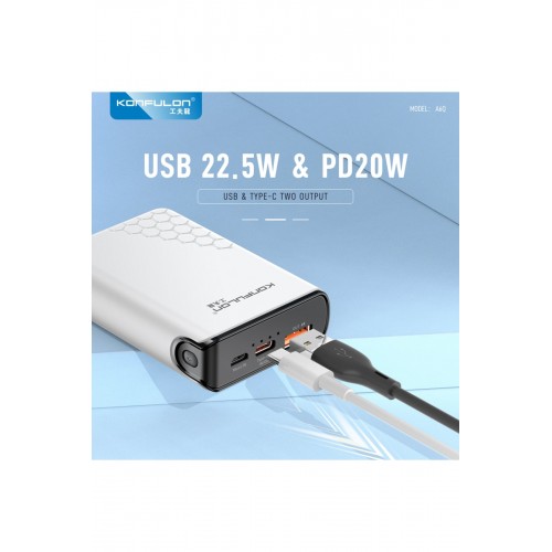 Konfulon A6Q 22.5W Usb 3.0 ve 20W Type-C Çıkışlı 10000 mAh PD Powerbank - Beyaz Konfulon A6Q 22.5W Usb 3.0 ve 20W Type-C Çıkışlı 10000 mAh PD Powerbank - Beyaz