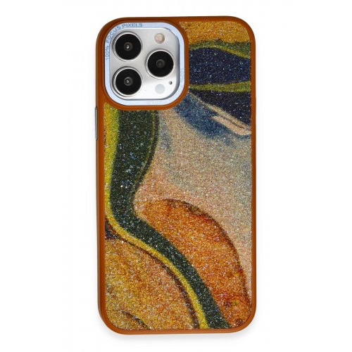 Newface iPhone 13 Pro Kılıf Moda Simli Kapak - Kahverengi Newface iPhone 13 Pro Kılıf Moda Simli Kapak - Kahverengi