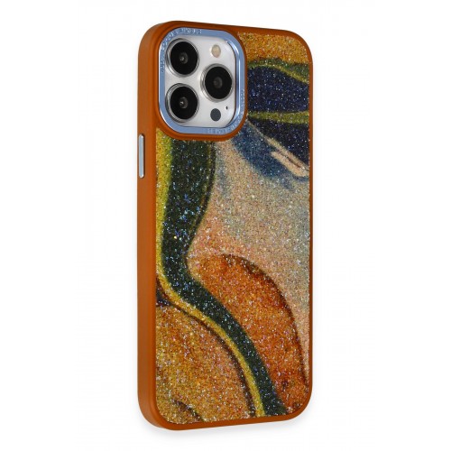 Newface iPhone 13 Pro Kılıf Moda Simli Kapak - Kahverengi Newface iPhone 13 Pro Kılıf Moda Simli Kapak - Kahverengi