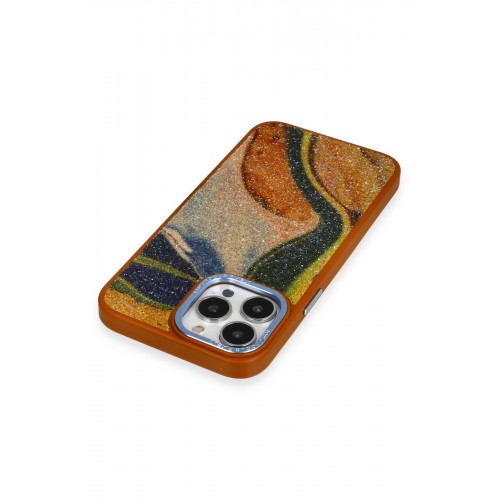 Newface iPhone 13 Pro Kılıf Moda Simli Kapak - Kahverengi Newface iPhone 13 Pro Kılıf Moda Simli Kapak - Kahverengi