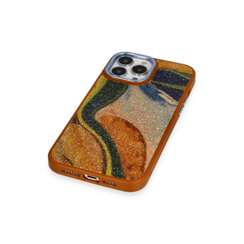 Newface iPhone 13 Pro Kılıf Moda Simli Kapak - Kahverengi Newface iPhone 13 Pro Kılıf Moda Simli Kapak - Kahverengi