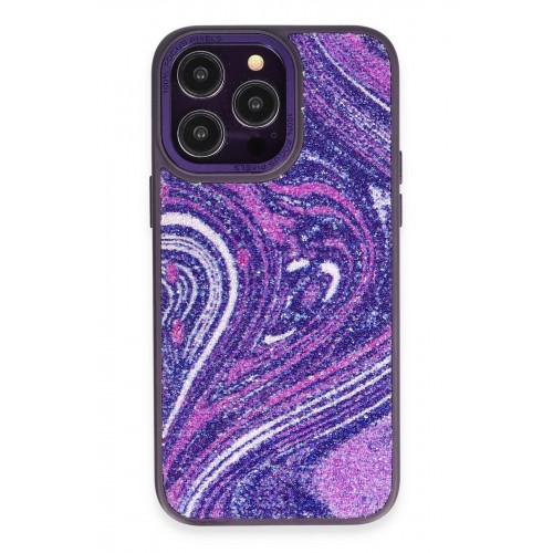 Newface iPhone 13 Pro Kılıf Moda Simli Kapak - Derin Mor Newface iPhone 13 Pro Kılıf Moda Simli Kapak - Derin Mor