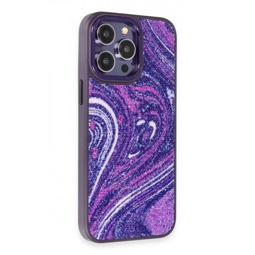 Newface iPhone 13 Pro Kılıf Moda Simli Kapak - Derin Mor Newface iPhone 13 Pro Kılıf Moda Simli Kapak - Derin Mor