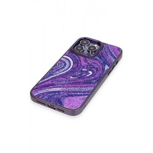 Newface iPhone 13 Pro Kılıf Moda Simli Kapak - Derin Mor Newface iPhone 13 Pro Kılıf Moda Simli Kapak - Derin Mor