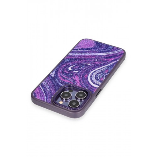 Newface iPhone 13 Pro Kılıf Moda Simli Kapak - Derin Mor Newface iPhone 13 Pro Kılıf Moda Simli Kapak - Derin Mor