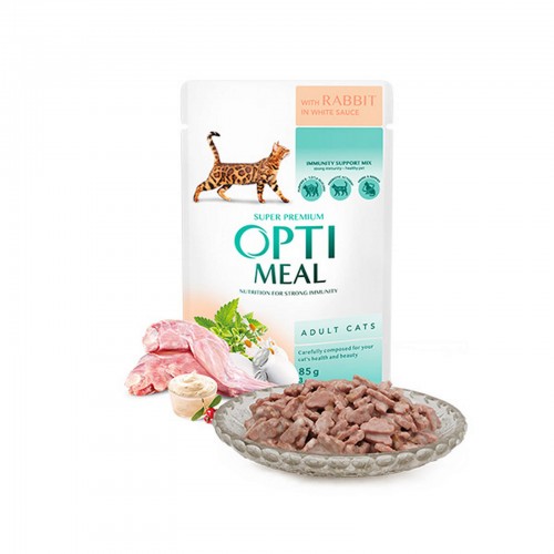 Optimeal Tavşanlı Beyaz Soslu Yaş Kedi Maması 85 Gr Optimeal Tavşanlı Beyaz Soslu Yaş Kedi Maması 85 Gr