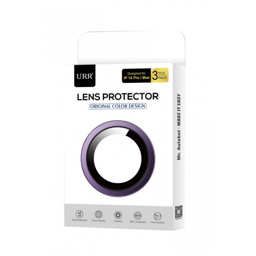 URR iPhone 14 Pro 3D PVD Dioxide Kamera Lens Koruyucu - Derin Mor URR iPhone 14 Pro 3D PVD Dioxide Kamera Lens Koruyucu - Derin Mor