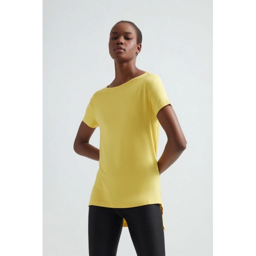 Erdem Sarı Viskon Kadın Uzun T-Shirt 214 Renk Sarı Beden XL