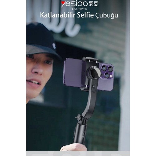 Yesido SF14 360 Derece Bluetooth 5.0 Kontrollü 75cm Selfie Çubuğu - Siyah Yesido SF14 360 Derece Bluetooth 5.0 Kontrollü 75cm Selfie Çubuğu - Siyah