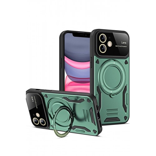 Newface iPhone 11 Kılıf Joy Lens Standlı Kapak - Koyu Yeşil Newface iPhone 11 Kılıf Joy Lens Standlı Kapak - Koyu Yeşil