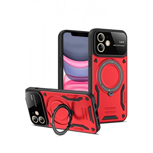 Newface iPhone 11 Kılıf Joy Lens Standlı Kapak - Kırmızı Newface iPhone 11 Kılıf Joy Lens Standlı Kapak - Kırmızı