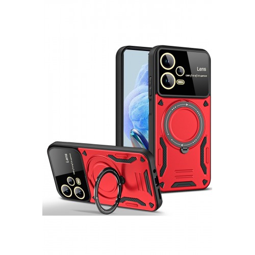 Newface Xiaomi Redmi Note 12 Pro 5G Kılıf Joy Lens Standlı Kapak - Kırmızı